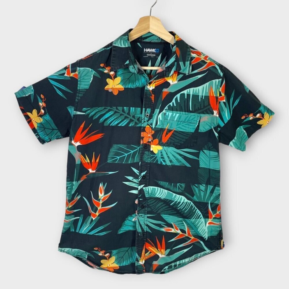 🦜 Tony Hawk Tropical Paradise Flamingo Short Sleeve Button Down Size L Large